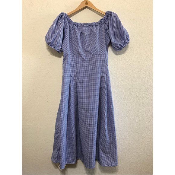 J. ING Dresses & Skirts - J. ING Off-Shoulder Gingham Blue Midi Fit & Flare Dress NWT Womens Size Large